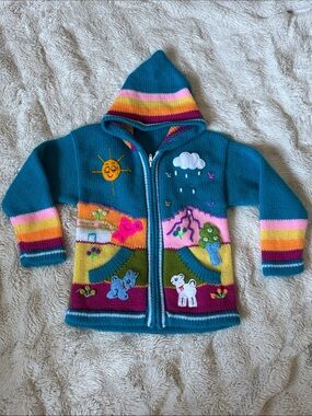 Beautiful Peruvian Zip Up Sweater 3/4T Months Weather Animals